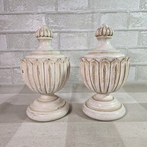 Decorative Whitewash Chester Finial Shabby Chic Home Decor Classical Ornate x 2